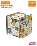 Çiçek Desenli Ahşap Kumbara