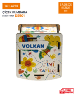 Çiçek Desenli Ahşap Kumbara - Görsel 3