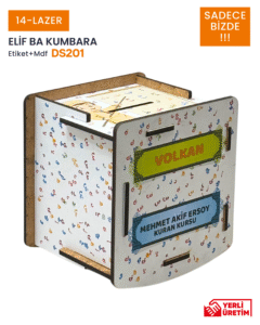 Elif Ba Temalı Ahşap Kumbara (DS201) - Görsel 4