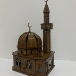 Ahşap Maket Cami LED Işıklı – Ceviz Desenli Dekoratif Cami Modeli 41x22x17 cm