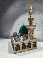 Mescid-i Nebevi Işıklı Ahşap Maket – LED Aydınlatmalı Büyük Boy Dekoratif Cami Modeli - Görsel 3